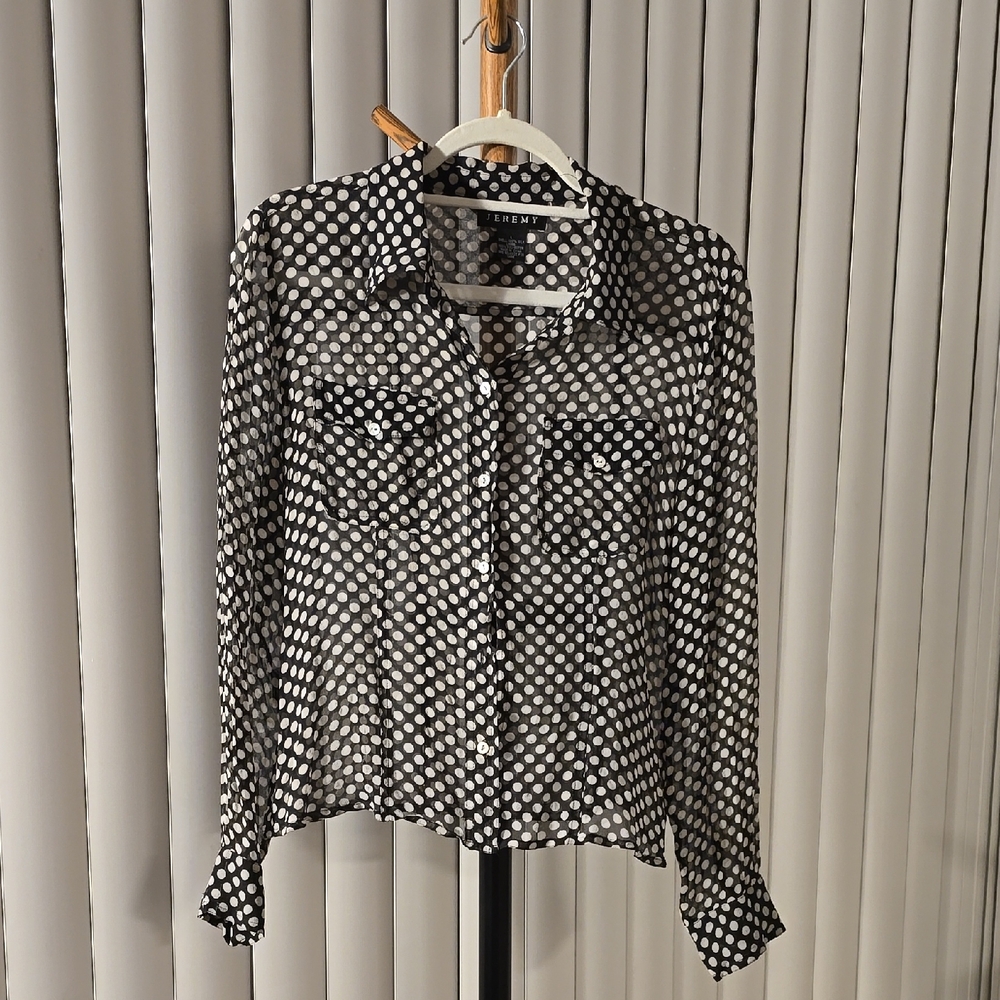 Spenser Jeremy Black & White Polka Dot Collar Silk Shirt